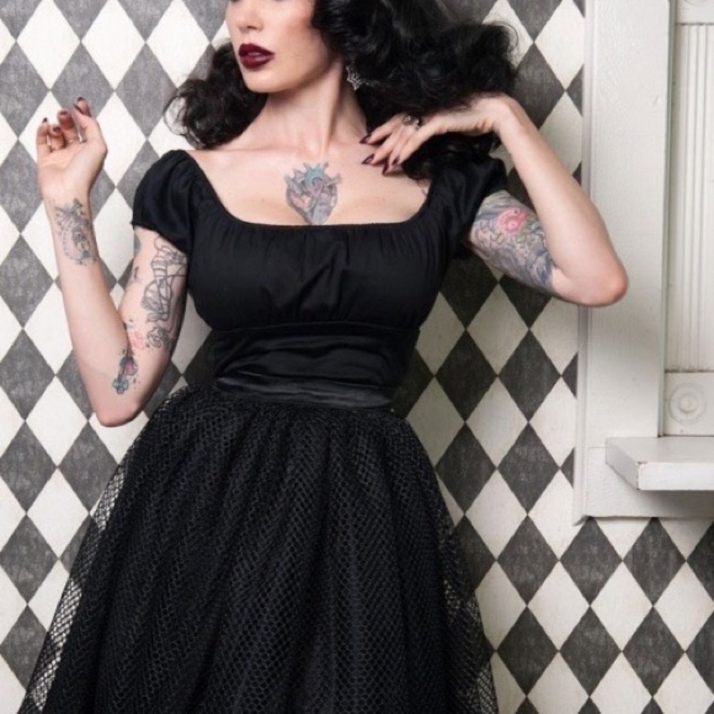 Pinup Couture SMALL Peasant Black Top